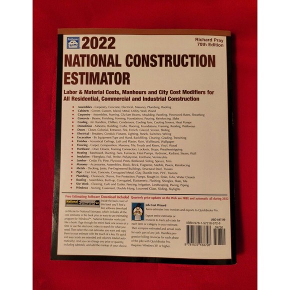2022 National Construction Estimator by Richard Pray 70th Edition Craftsman - Picture 2 of 6